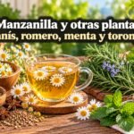 Manzanilla y otras plantas: anís, romero, menta y toronjil